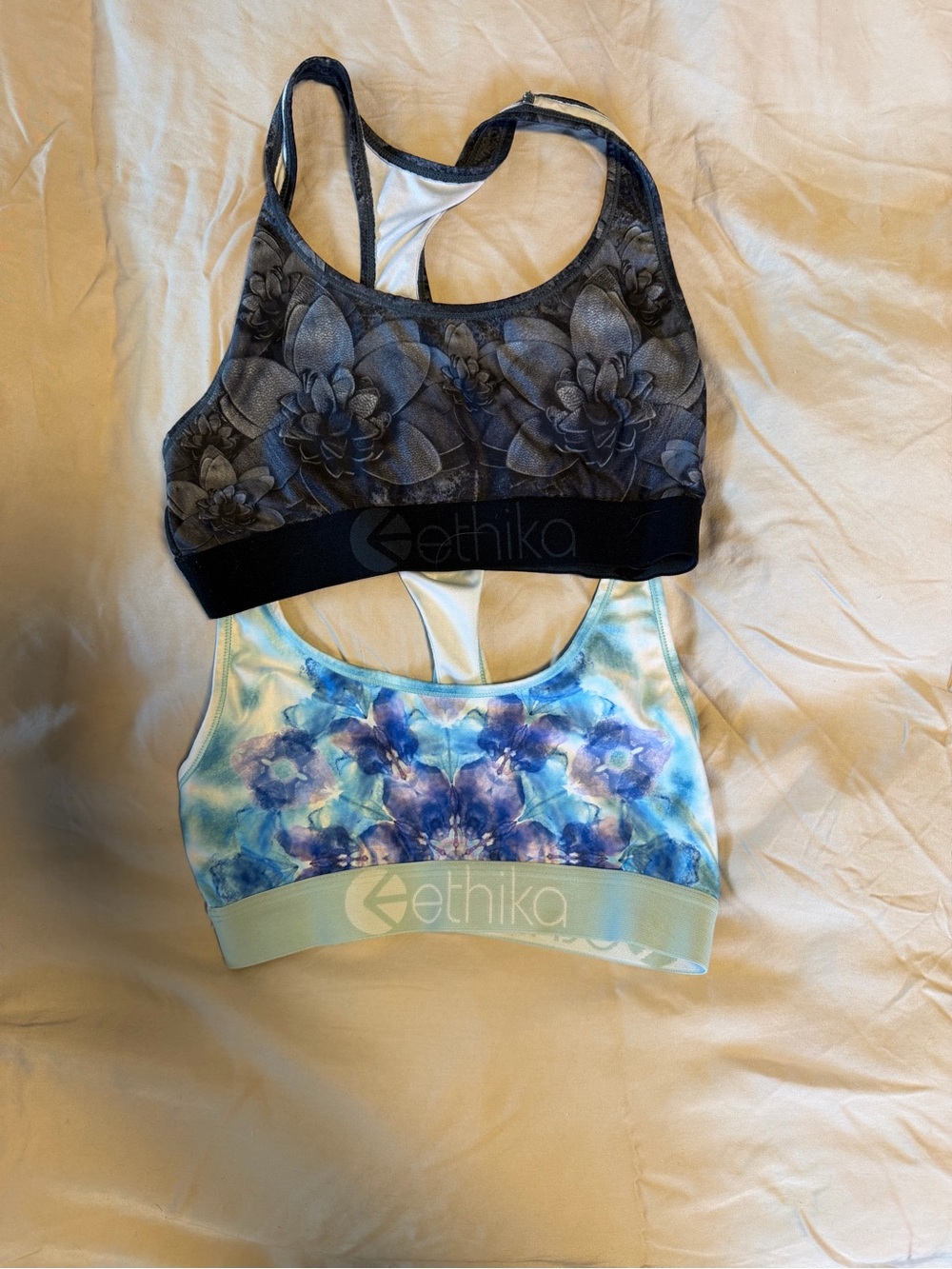 ethika Floral Racerback Sports Bras — Black & Blue